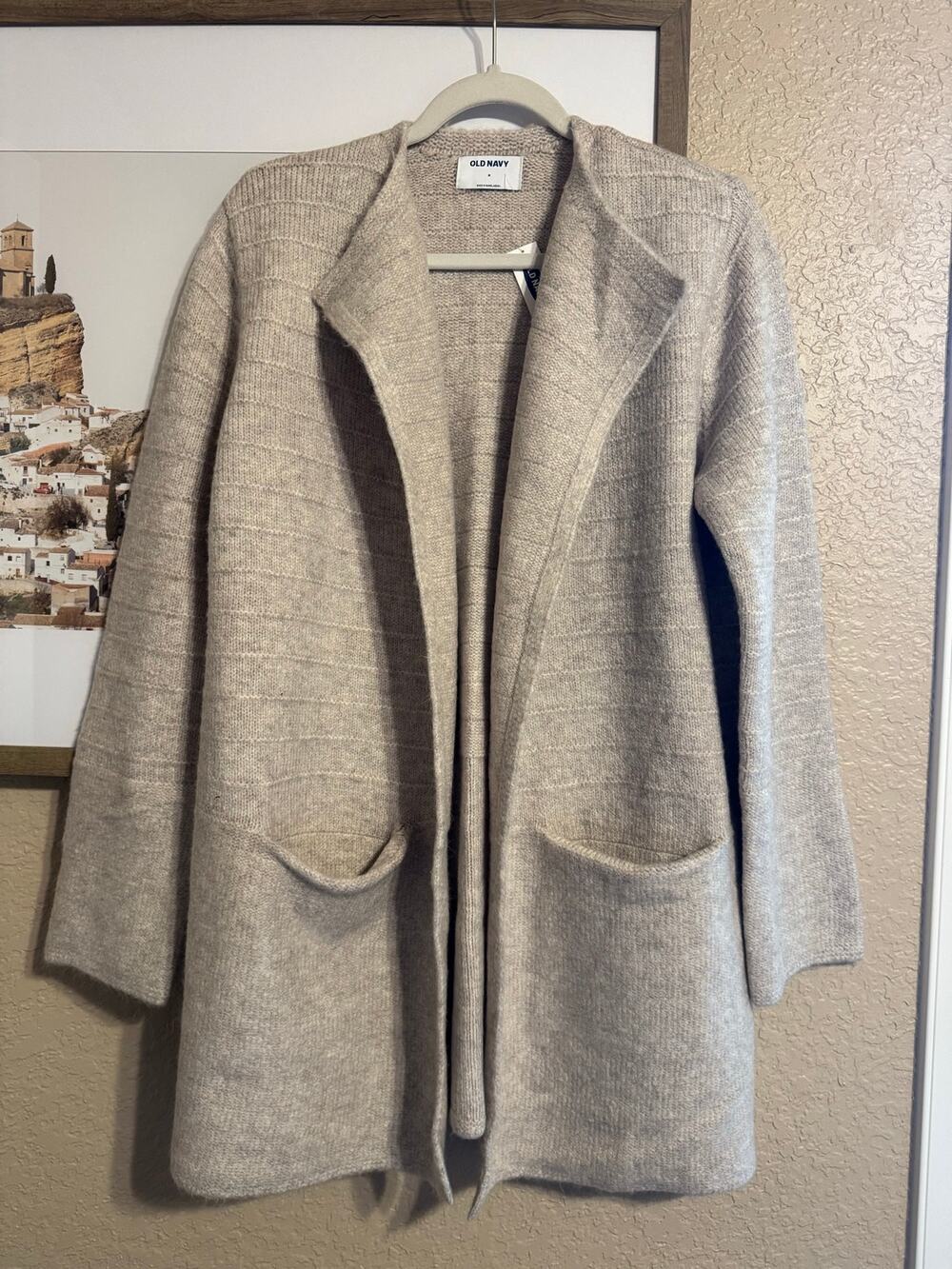 Old Navy Open Front Sweater Blazer Cardigan Coat Size M Oatmeal Heather Knit NEW